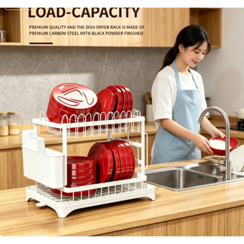 Commercial Kitchen Floor Drain - Space Saving 2-Tier Dish Drying Rack