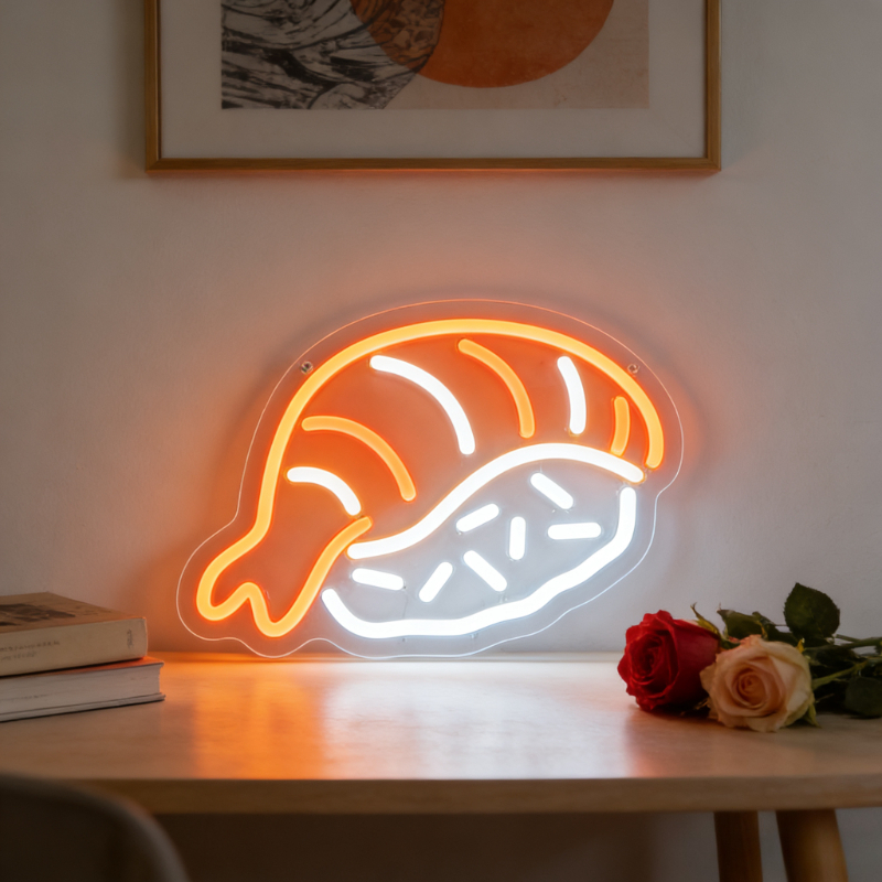 Commercial Kitchen Japanese - Sushi Shaped Orange White LED Neon