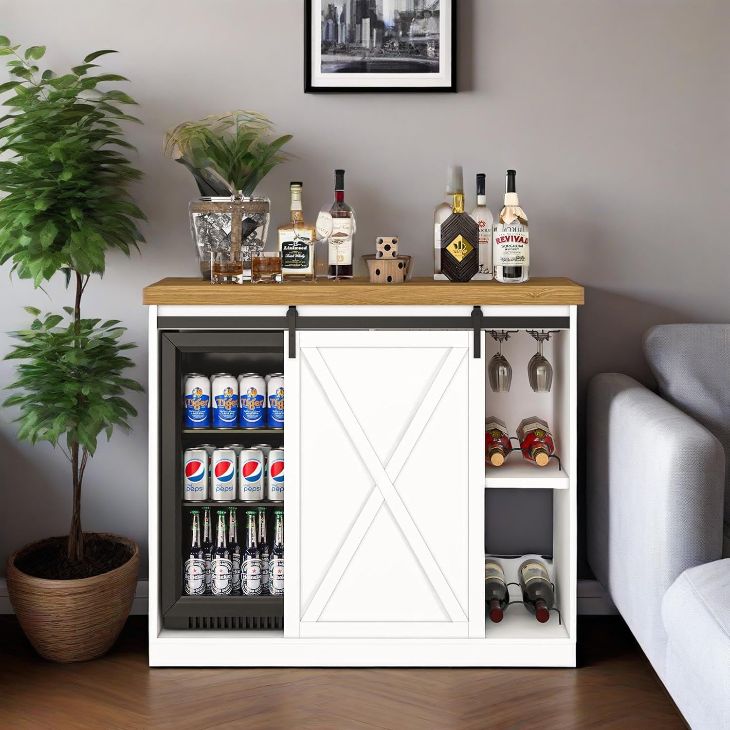 Commercial Kitchen Rack - Customizable Coffee Bar Cabinet with Fridge
