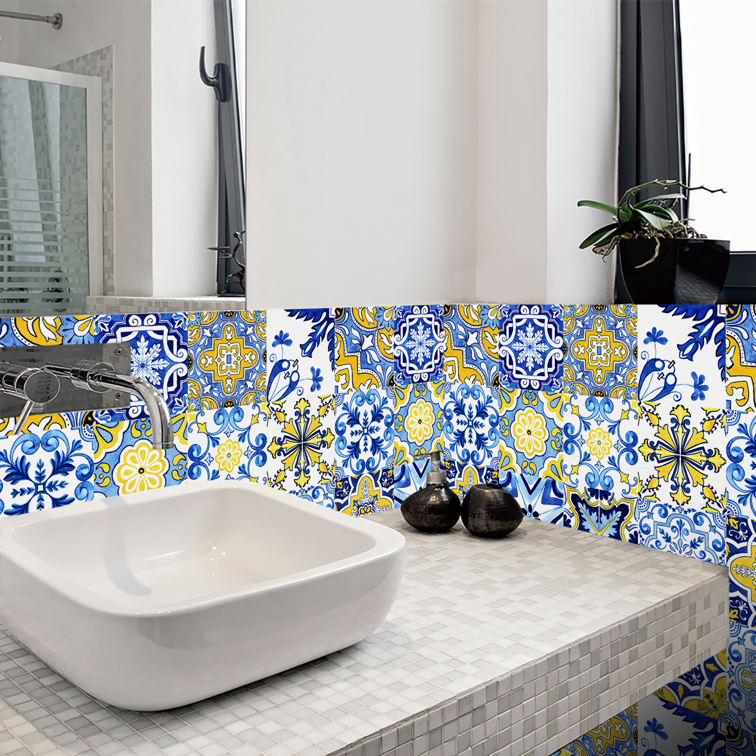 16pcs Blue Yellow Vintage Flor - Commercial Kitchen Wall 리뷰 및 가격