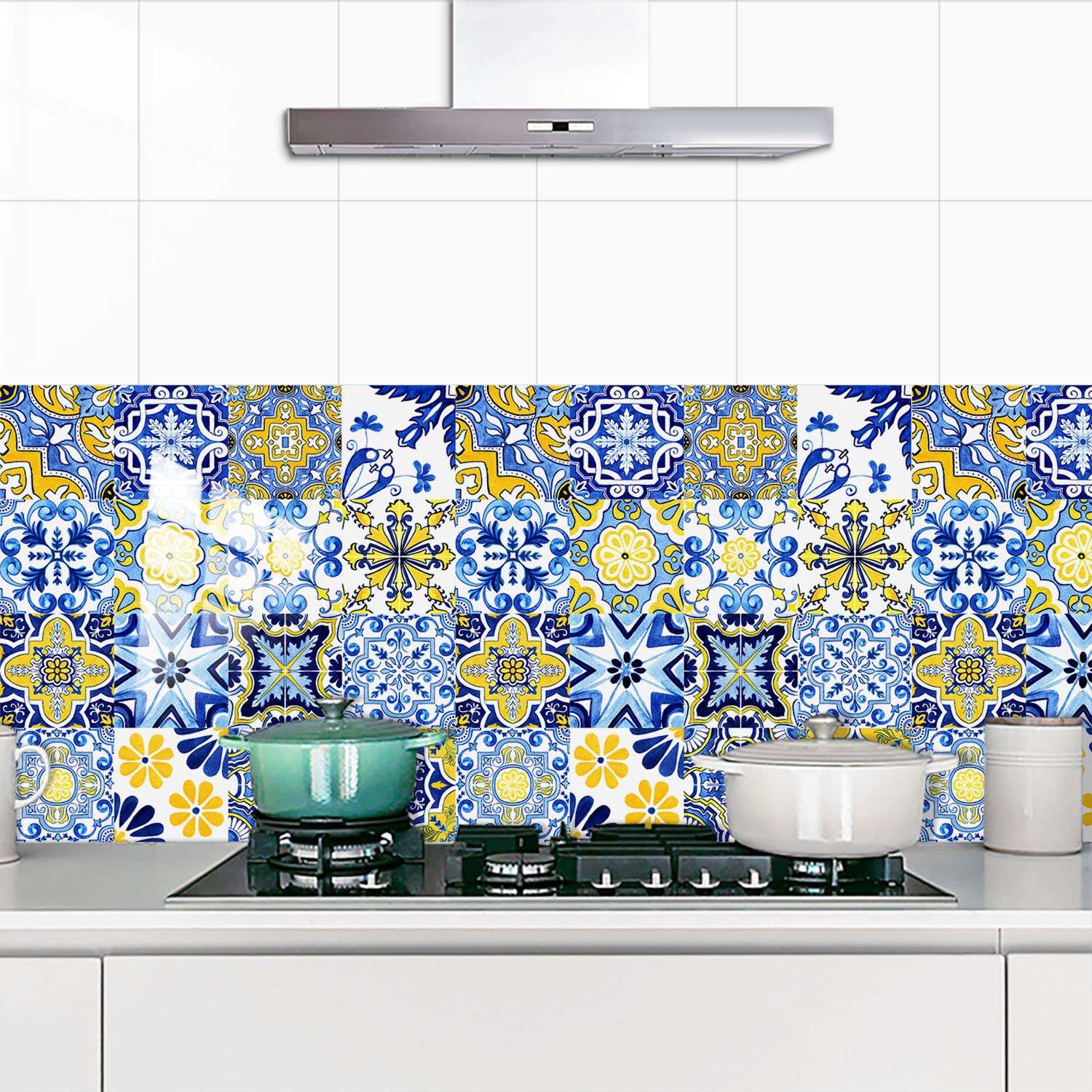 16pcs Blue Yellow Vintage Flor - Commercial Kitchen Wall 리뷰 및 가격