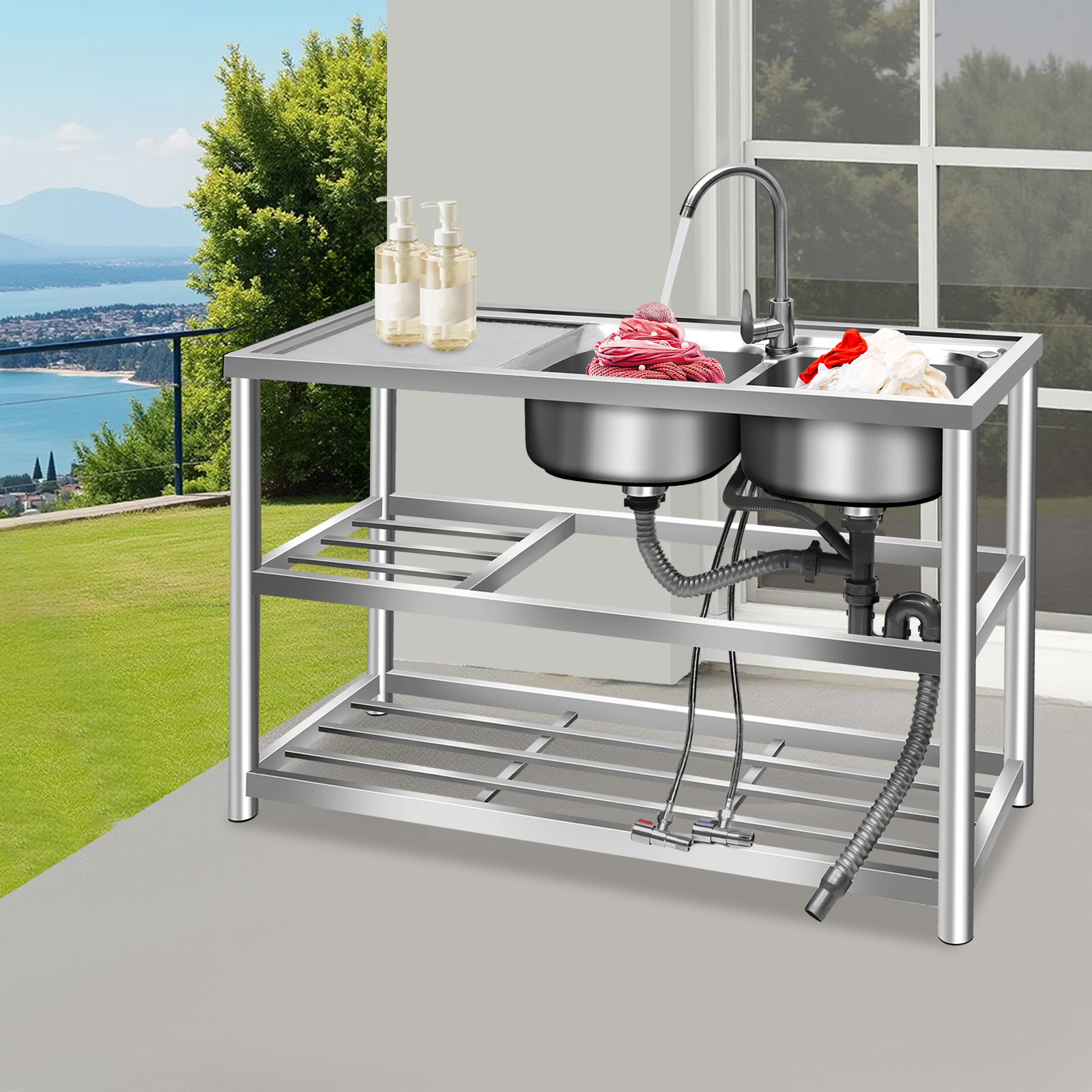 NEW Freestanding Kitchen Prep  - Commercial Kitchen Double Sink review and price