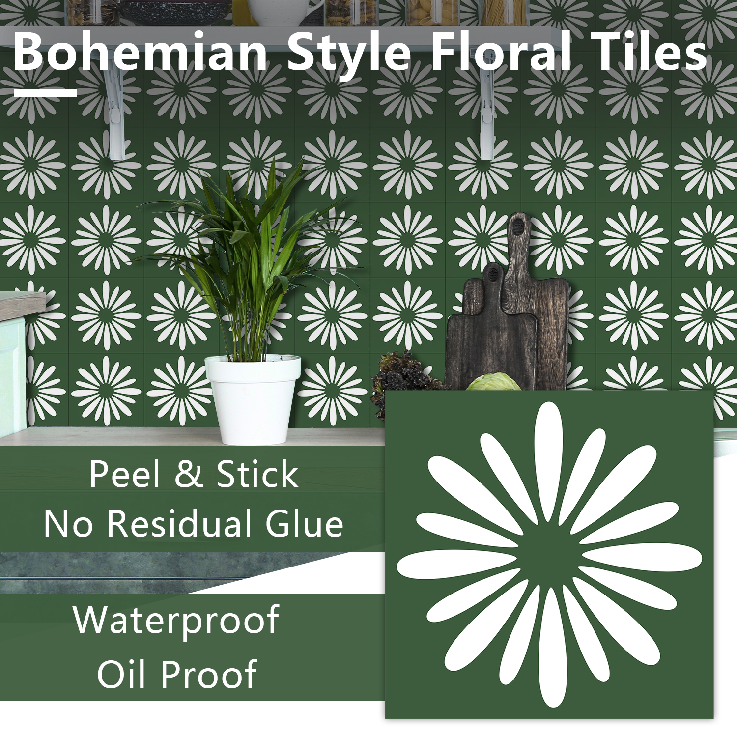 10pcs Green Daisy Matte Surfac - Commercial Kitchen Wall 리뷰 및 가격