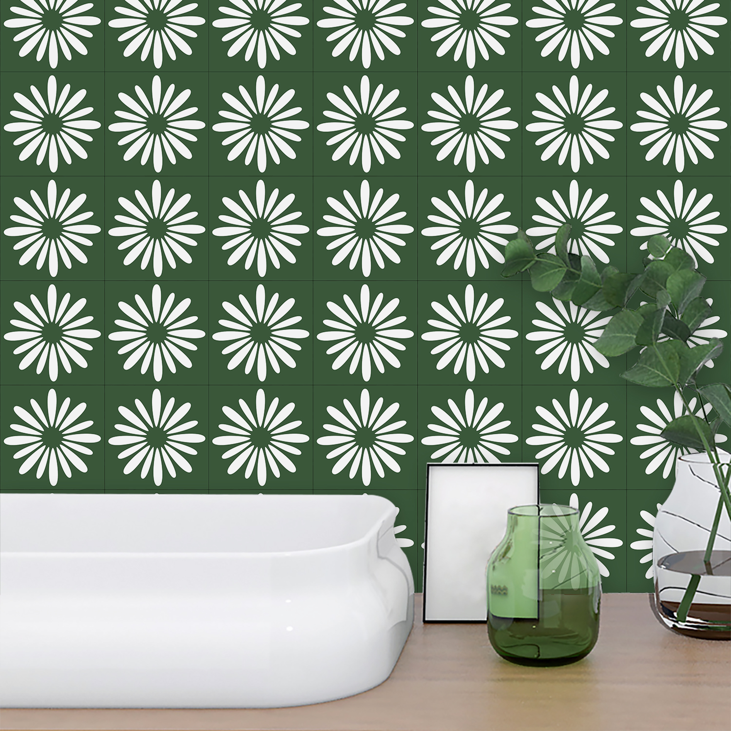 10pcs Green Daisy Matte Surfac - Commercial Kitchen Wall 리뷰 및 가격