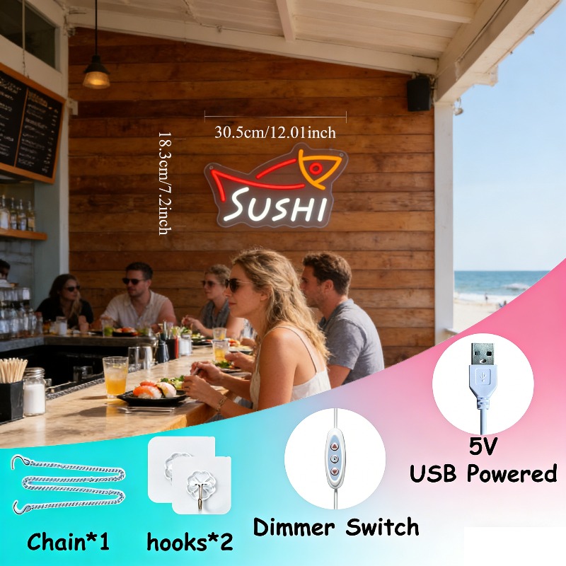SUSHI Fish LED Neon Sign Japan - Commercial Kitchen Japanese review and price