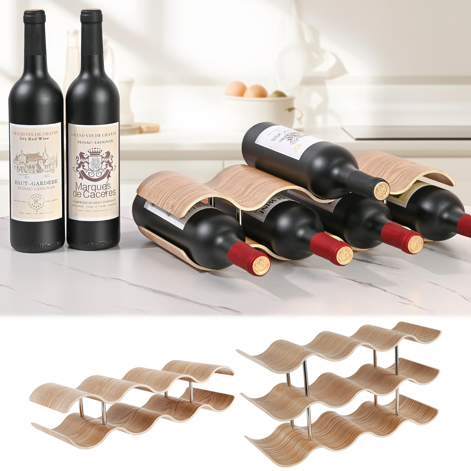 2/3-Tier Wooden Wine Rack Wavy - Commercial Kitchen Organiser review and price