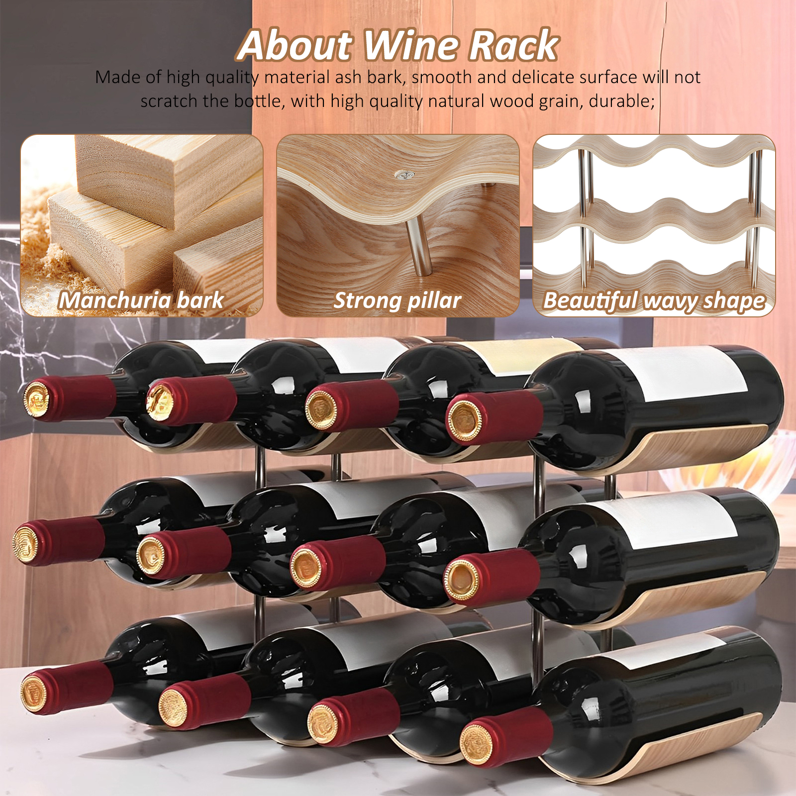 2/3-Tier Wooden Wine Rack Wavy - Commercial Kitchen Organiser review and price