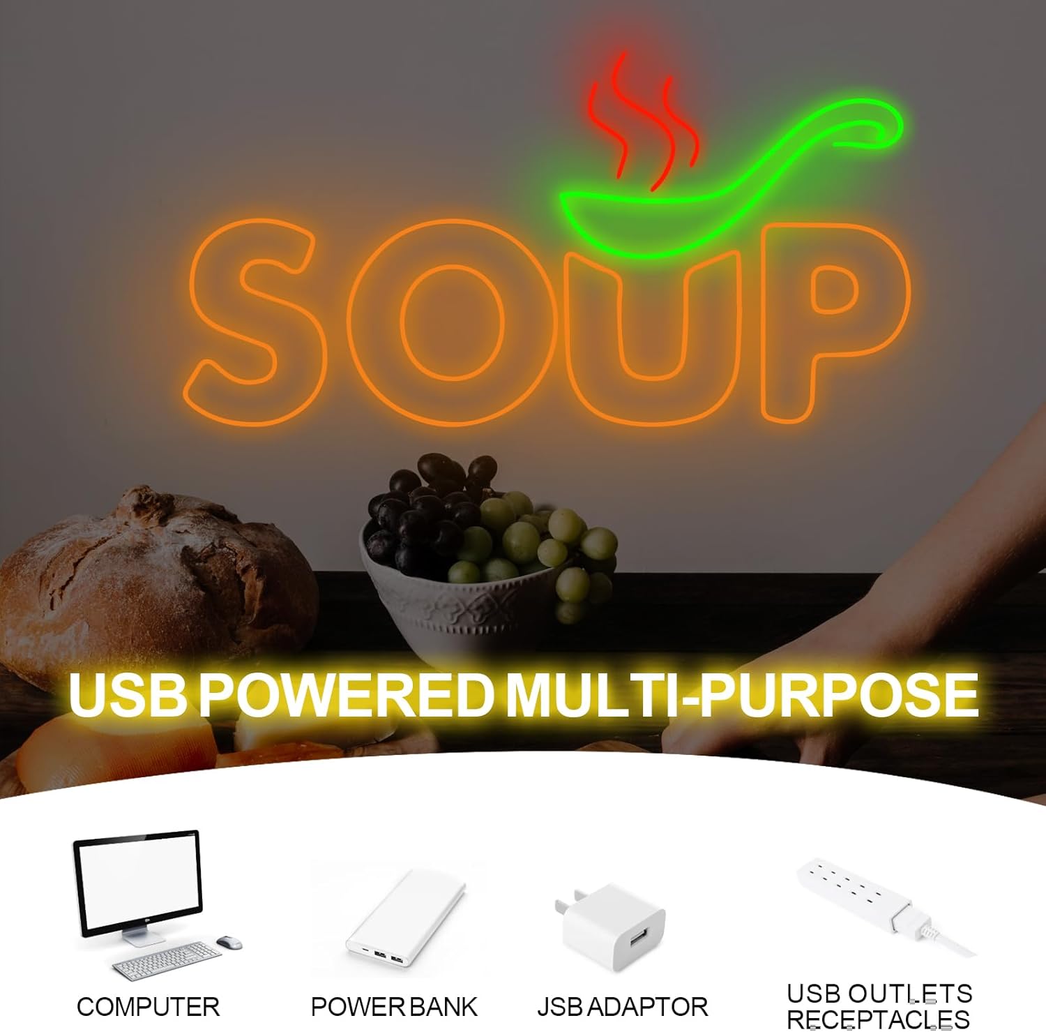 Soup Neon Sign USB Powered Foo - Commercial Kitchen Japanese review and price