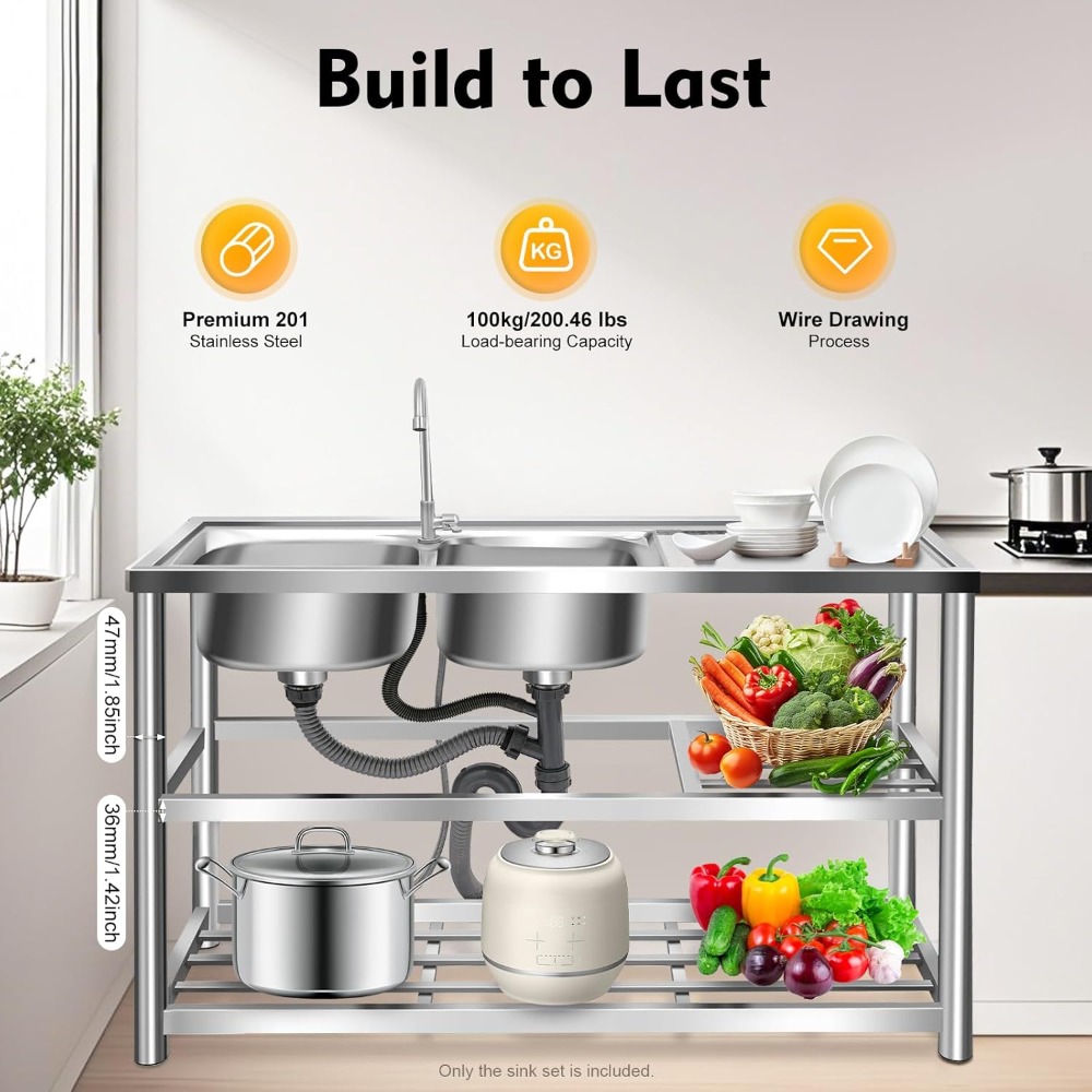 Stainless Steel Kitchen Sink,2 - Commercial Kitchen Double Sink review and price