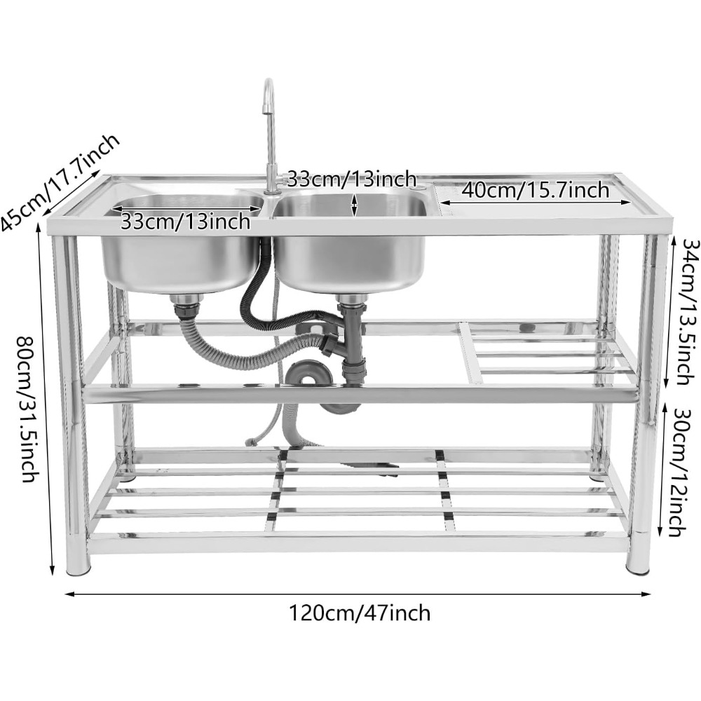 Stainless Steel Kitchen Sink,2 - Commercial Kitchen Double Sink review and price