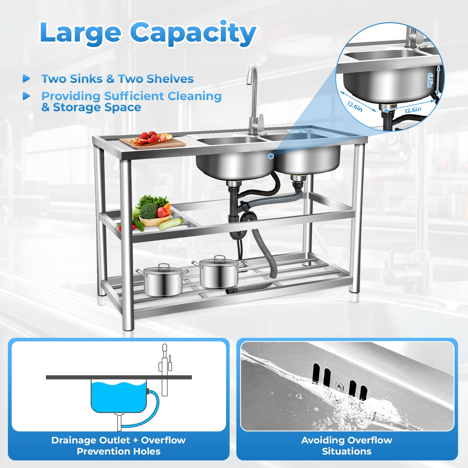 Stainless Steel Sink Commercia - Commercial Kitchen Double Sink review and price