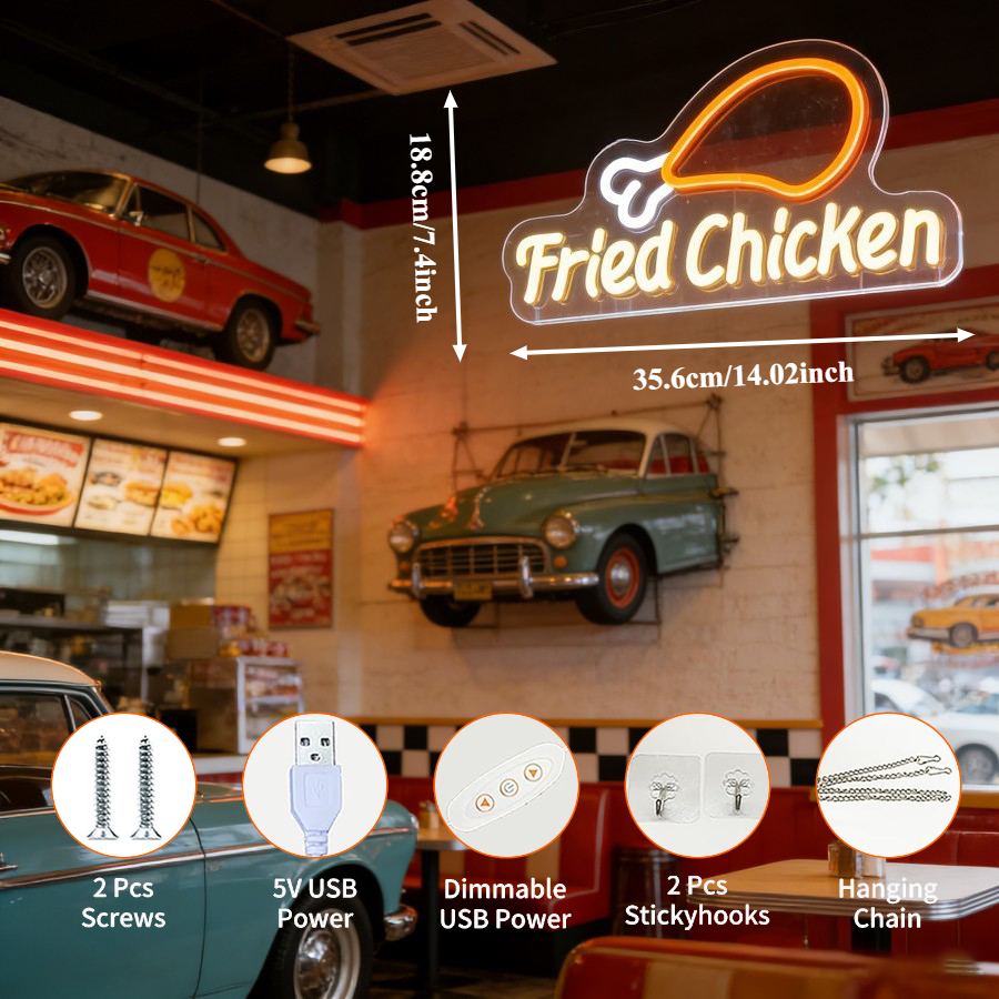 Fried Chicken LED Neon Sign fo - Commercial Kitchen Ideas review and price